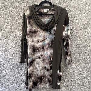 Parsley and Sage Tunic L Women's Top cowl neck Stretch Boho tie dye Art to Wear